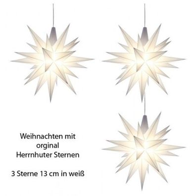 Herrnhuter Stern für Innen, Weiß 13 cm im 3er Set