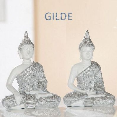 Gilde Thai Buddha weiss silber Deko sitzend Lotus Sitz meditieren Tempel NEU