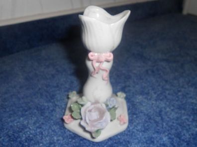 Kerzenhalter aus Porzellan mit Porzellandekor - lila Blume