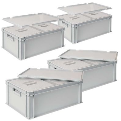 4x 2 Thermoboxen in Stapelkiste mit Deckel, LxBxH 600x400x220 mm, EPS, grau