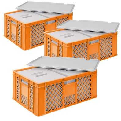 3x 2 EPS Thermobox in Stapelkorb mit Deckel, LxBxH 600x400x240 mm, orange