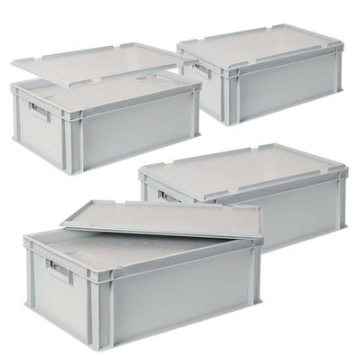 4x EPS Thermobox in Eurobox mit Deckel, LxBxH 600x400x220 mm, grau