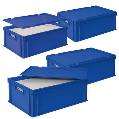 4x EPS Thermobox in Eurobox mit Deckel, LxBxH 600x400x220 mm, blau