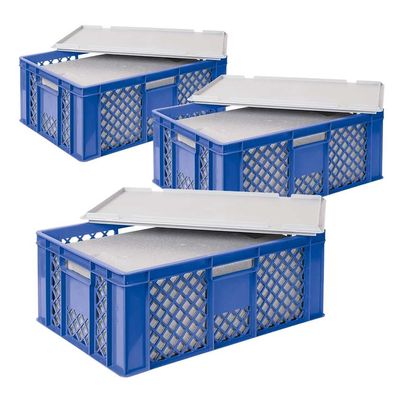 3x EPS Thermobox in Stapelkorb mit Deckel, LxBxH 600x400x240 mm, blau