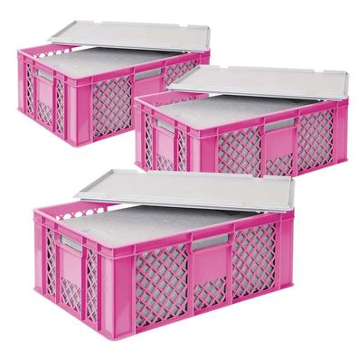 3x EPS Thermobox in Stapelkorb mit Deckel, LxBxH 600x400x240 mm, pink