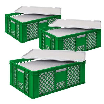 3x EPS Thermobox in Stapelkorb mit Deckel, LxBxH 600x400x240 mm, grün