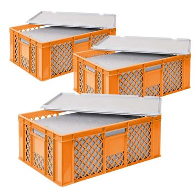 3x EPS Thermobox in Stapelkorb mit Deckel, LxBxH 600x400x240 mm, orange