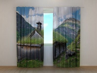 Fotogardine In den Bergen, Fotovorhang mit Motiv, Digitaldruck, Gardine auf Maß