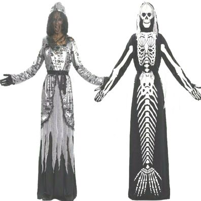 2 in 1 Damen Kostüm XL Skelett Braut Todes Meerjungfrau Wendekostüm Karneval