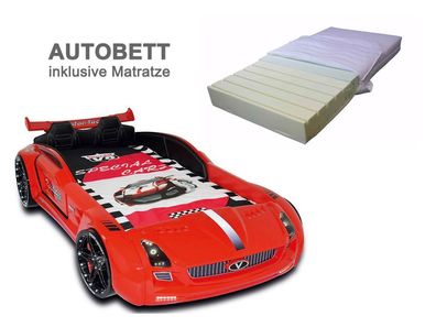 Autobett mit Matratze Roadster SPORT rot, Licht, Sound, Fernbedienung, Polsterung
