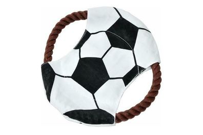 Hundespielzeug Zerrseil Apportieren Frisbee 22 cm mit Quietscher Fußballmotiv