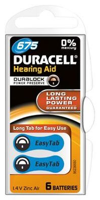 Duracell - Hearing Aid / 675 - 1,45 Volt 630mAh Zinc Air - 6er Blister