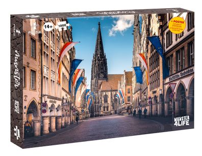Puzzle Münster Prinzipalmarkt 1000 Teile Größe 66,5 x 50 cm mit Poster
