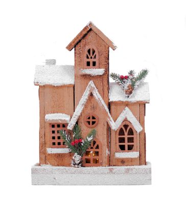 LED Haus mit Schneedach - Weihnachtshaus 24 x 33 cm - Fenster Tisch Deko