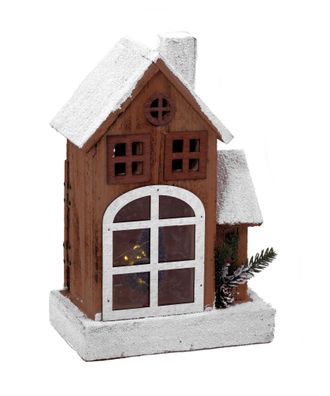 LED Holz Weihnachts Haus mit Schneedach - 29 cm - Tisch Fenster Deko beleuchtet