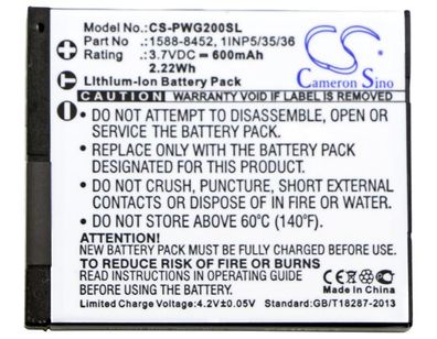 Ersatzakku - CS-PWG200SL - Panasonic RP-WFG20 / 1588-8452 - 3,7 Volt 600mAh Li-Ion