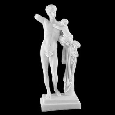 Alabasterstatue Götterbote Hermes mit Kleinkind Dionysos im Arm 24,5cm