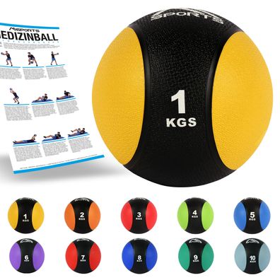 Medizinball 1-10 kg, Professionelle Studio-Qualität inkl. Übungsposter