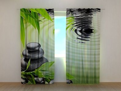 Fotogardine Bambus und Wasser, Fotovorhang mit Motiv, Digitaldruck, Gardine auf Maß