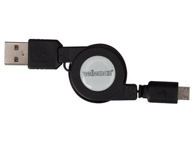 Velleman - PCMP69 - USB 2.0 A Stecker auf Micro-USB Stecker - aufrollbar - schwarz...