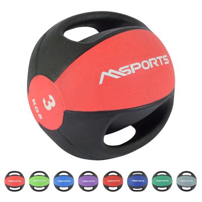 Msports Medizinball Premium mit Griffe 1-10 kg – Professionelle Gymnastikbälle