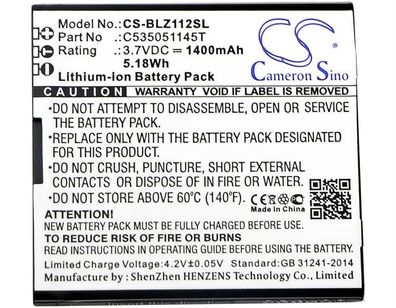 Ersatzakku - CS-BLZ112SL - BLU C535051145T - 3,7 Volt 1400mAh Li-Ion