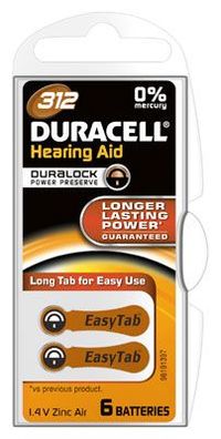 Duracell - Hörgerätebatterie Hearing Aid / 312 AC / DA312N6 - 1,4 Volt 160mAh Zin ...