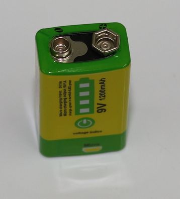 Liter - USB-8.4V-1200 - 9V Block / 6F22 - 7,4 Volt 1200mAh Li-Ion - Micro-USB zum ...