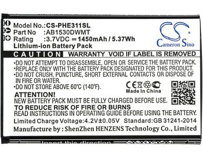 Ersatzakku - CS-PHE311SL - Philips AB1530DWMT - 3,7 Volt 1450mAh Li-Ion