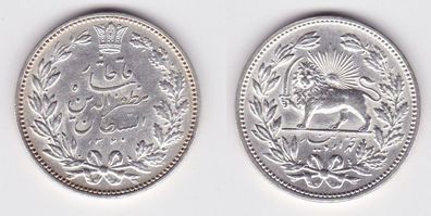 5000 Dinars 5 Qiran Silber Münze Persien Mozaffar ed-Din Shah 1902 f. vz (144119)