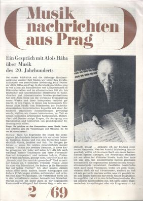 Musiknachrichten aus Prag 2/69 Ein Gespräch mit Alois Hába über Musik des 20. Jahrh..