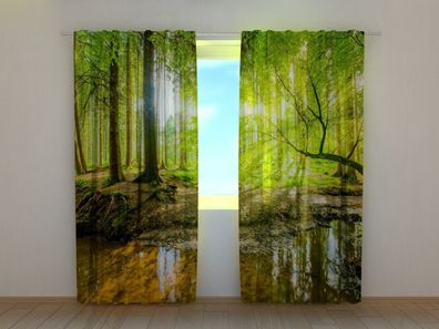 Fotogardine Sonnenstrahlen im Wald, Fotovorhang mit Motiv, Fotodruck, Gardine auf Maß