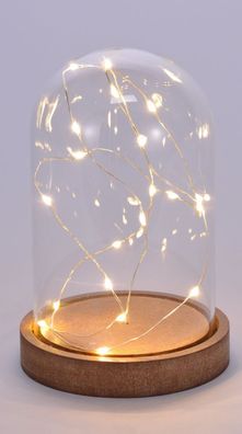 Glasglocke klein - 20 LED - 76205 - Draht Lichterkette im Glas - warmweiß