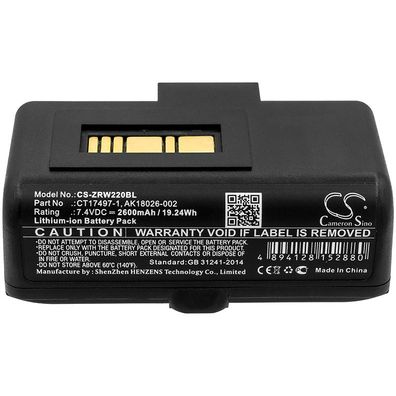 Ersatzakku - CS-ZRW220BL - ZEBRA RW220 / AK18026-022 - 7,4 Volt 2600mAh Li-ion