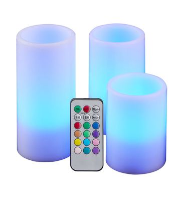 LED Echtwachskerzen Set mit Fernbedienung - 3er Set - Farbe wählbar Timer