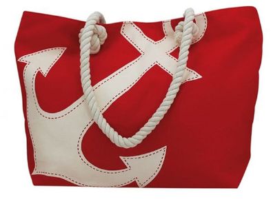 Rote Tasche mit Anker Motiv, Edle Strand Tasche, Marine Schultertasche