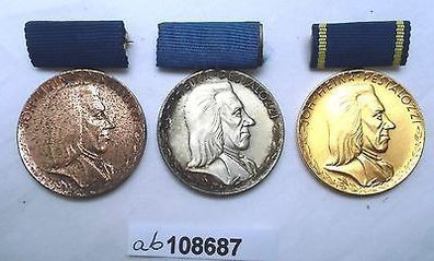 3 DDR Medaillen Pestalozzi Gold, Silber und Bronze