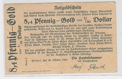 Wertbeständiges Notgeld 8,4 Goldpfennig Handelskammer Erfurt 30.10.1923