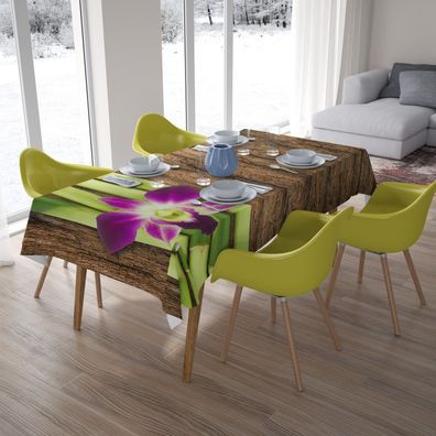 Foto-Tischdecke "Blume Bambus und Holz" Tafeldecke mit Motiv, 3D Fotodruck, auf Maß