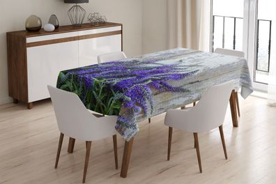 Foto-Tischdecke "Lavendel und Holz" Tafeldecke mit Motiv, 3D Fotodruck, auf Maß