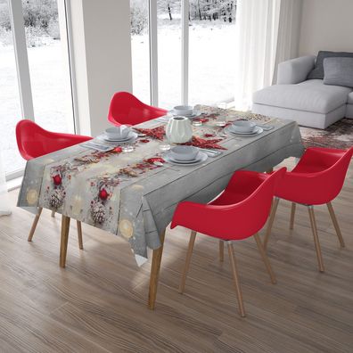 Foto-Tischdecke "Roter Weihnachtsstern" Tafeldecke mit Motiv, 3D Fotodruck, auf Maß