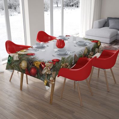 Foto-Tischdecke "Weihnachtsdeko mit Zapfen" Tafeldecke mit Motiv, 3D Fotodruck