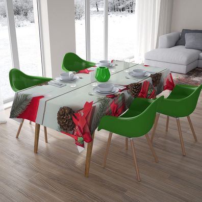 Foto-Tischdecke "Weihnachtsdeko mit Geschenken" Tafeldecke mit Motiv, 3D Fotodruck