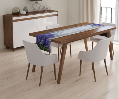 Foto-Tischläufer "Lavendel und Holz" Tischband mit Motiv, 3D Fotodruck, auf Maß