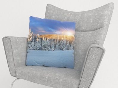 Foto-Kissenbezug "Sonnenaufgang im Winter" Kissenhülle mit Motiv, 3D Fotodruck