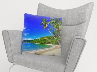 Foto-Kissenbezug "Tropischer Strand" Kissenhülle mit Motiv, 3D Fotodruck, auf Maß