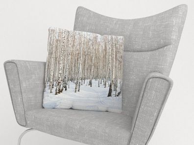 Foto-Kissenbezug "Birkenwald im Winter" Kissenhülle mit Motiv, 3D Fotodruck, auf Maß