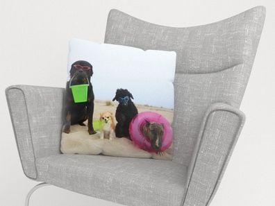 Foto-Kissenbezug "Hunde am Strand" Kissenhülle mit Motiv, 3D Fotodruck, auf Maß