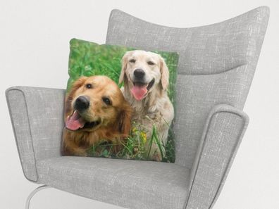 Foto-Kissenbezug "Labradorhunde auf der Wiese" Kissenhülle mit Motiv, 3D Fotodruck