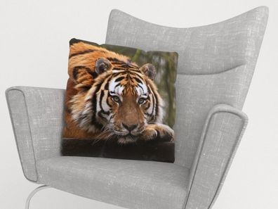 Foto-Kissenbezug "Weisheit des Tigers" Kissenhülle mit Motiv, 3D Fotodruck, auf Maß